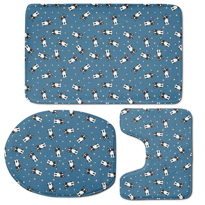 Boston Terrier With Glasses Print 3 Piece Bath Mat Set