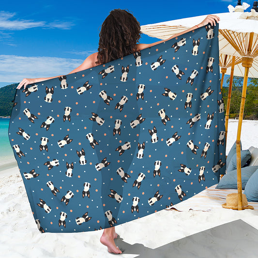 Boston Terrier With Glasses Print Beach Sarong Wrap
