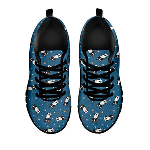 Boston Terrier With Glasses Print Black Sneakers