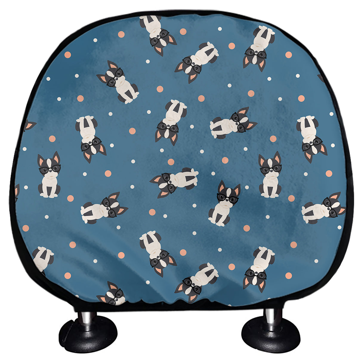 Boston Terrier With Glasses Print Car Headrest Covers