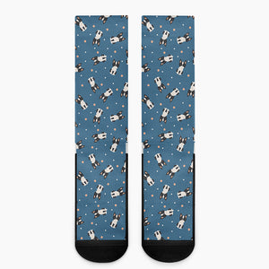 Boston Terrier With Glasses Print Crew Socks