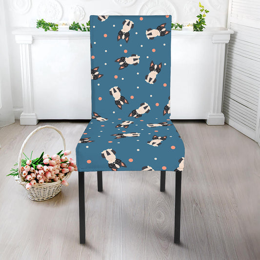 Boston Terrier With Glasses Print Dining Chair Slipcover