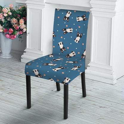 Boston Terrier With Glasses Print Dining Chair Slipcover