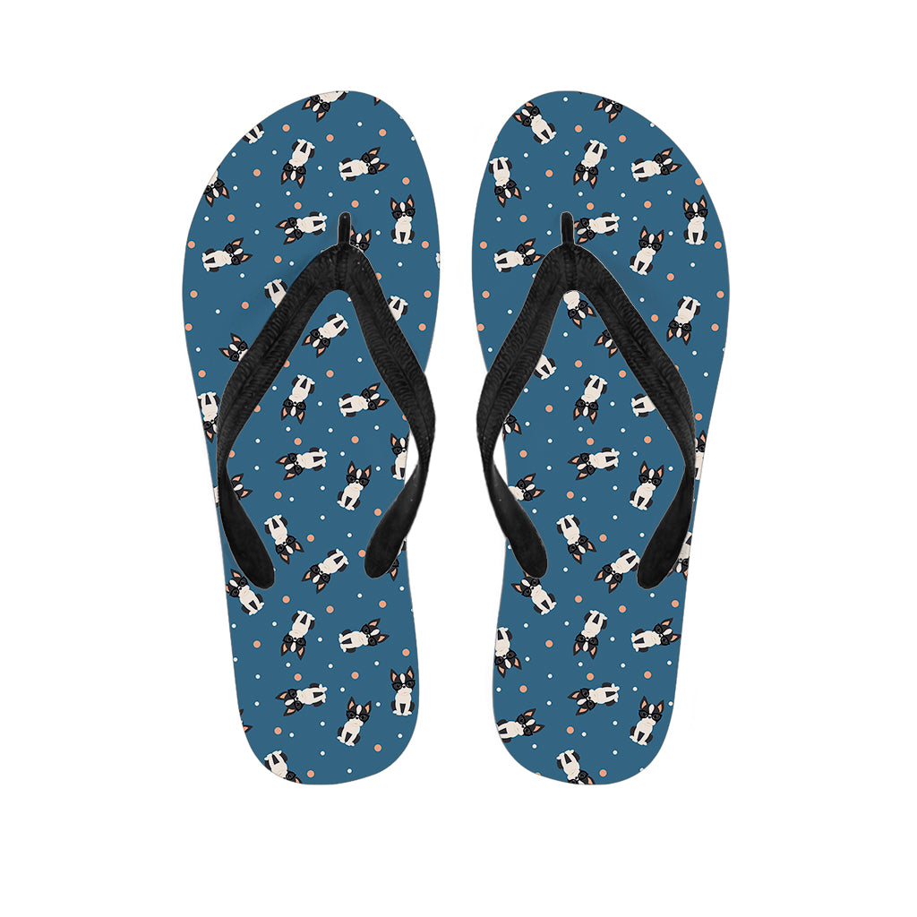 Boston Terrier With Glasses Print Flip Flops