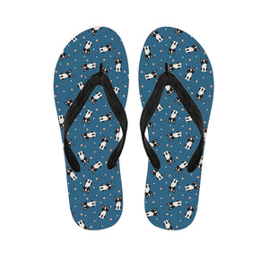 Boston Terrier With Glasses Print Flip Flops