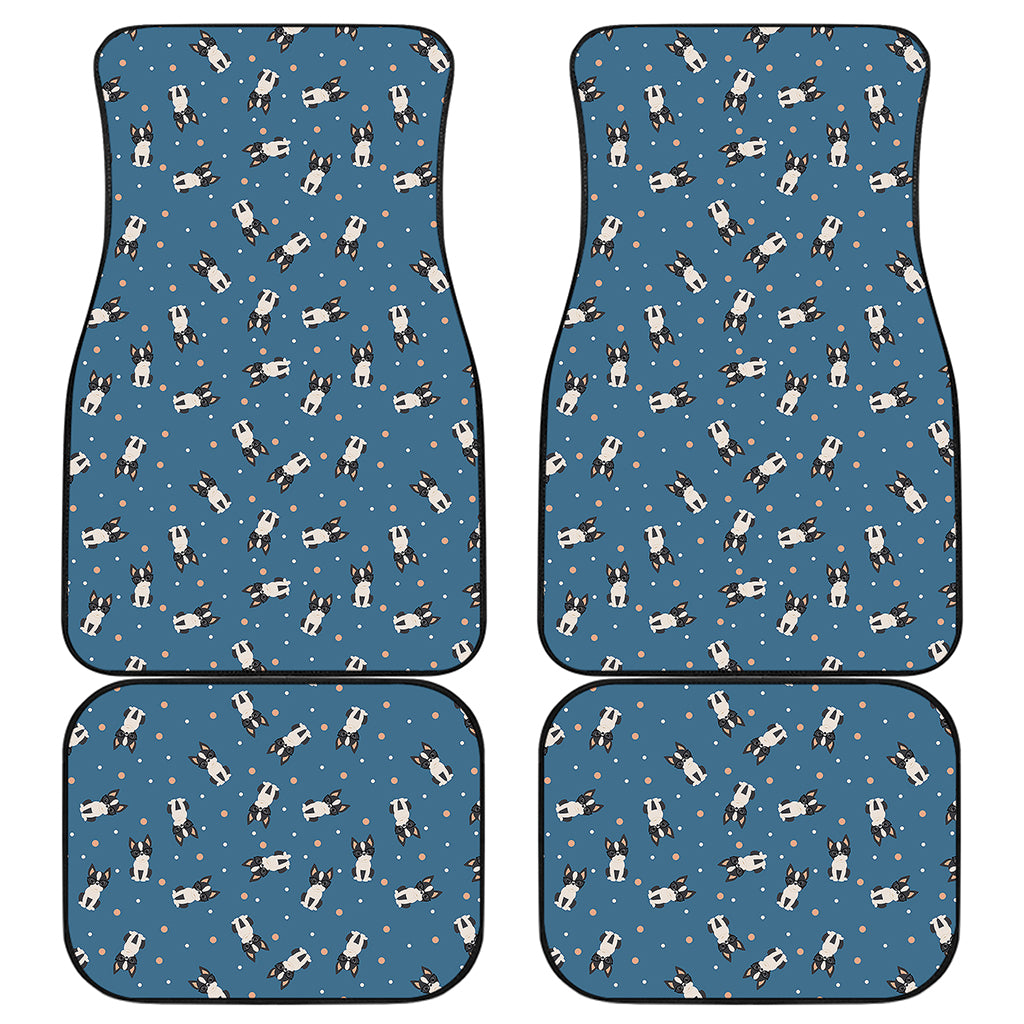 Boston Terrier With Glasses Print Front and Back Car Floor Mats