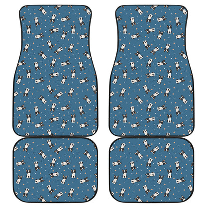 Boston Terrier With Glasses Print Front and Back Car Floor Mats