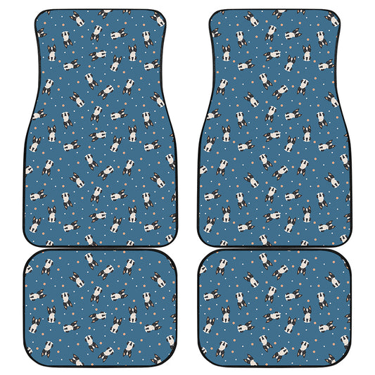 Boston Terrier With Glasses Print Front and Back Car Floor Mats