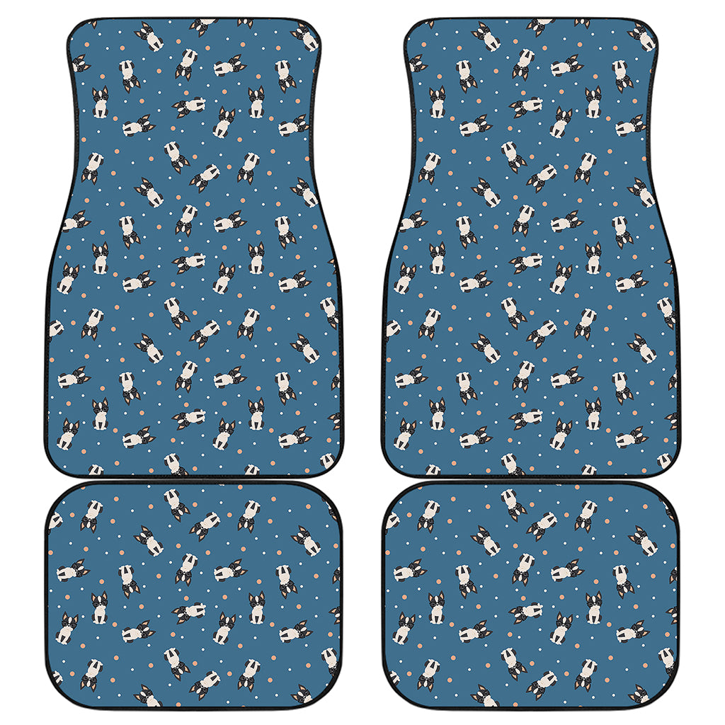 Boston Terrier With Glasses Print Front and Back Car Floor Mats