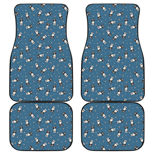 Boston Terrier With Glasses Print Front and Back Car Floor Mats