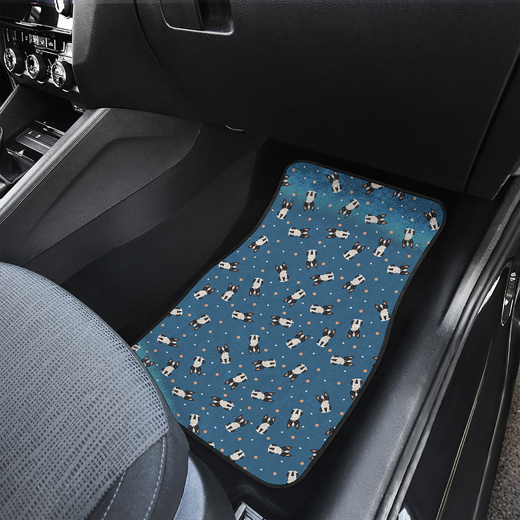 Boston Terrier With Glasses Print Front and Back Car Floor Mats