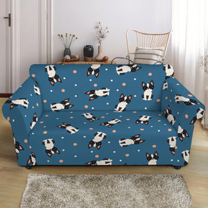 Boston Terrier With Glasses Print Loveseat Slipcover