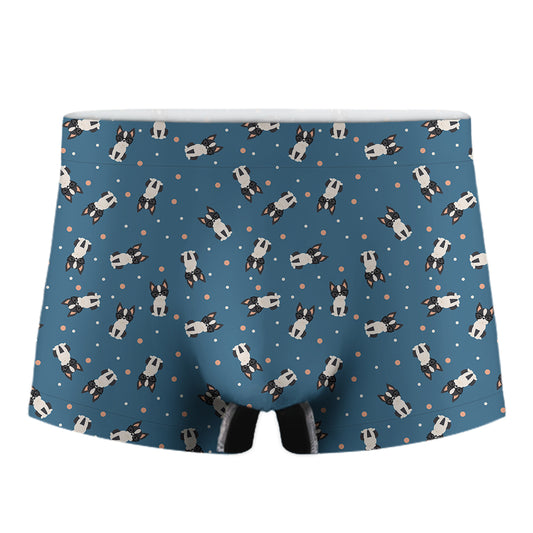 Boston Terrier With Glasses Print Men's Boxer Briefs