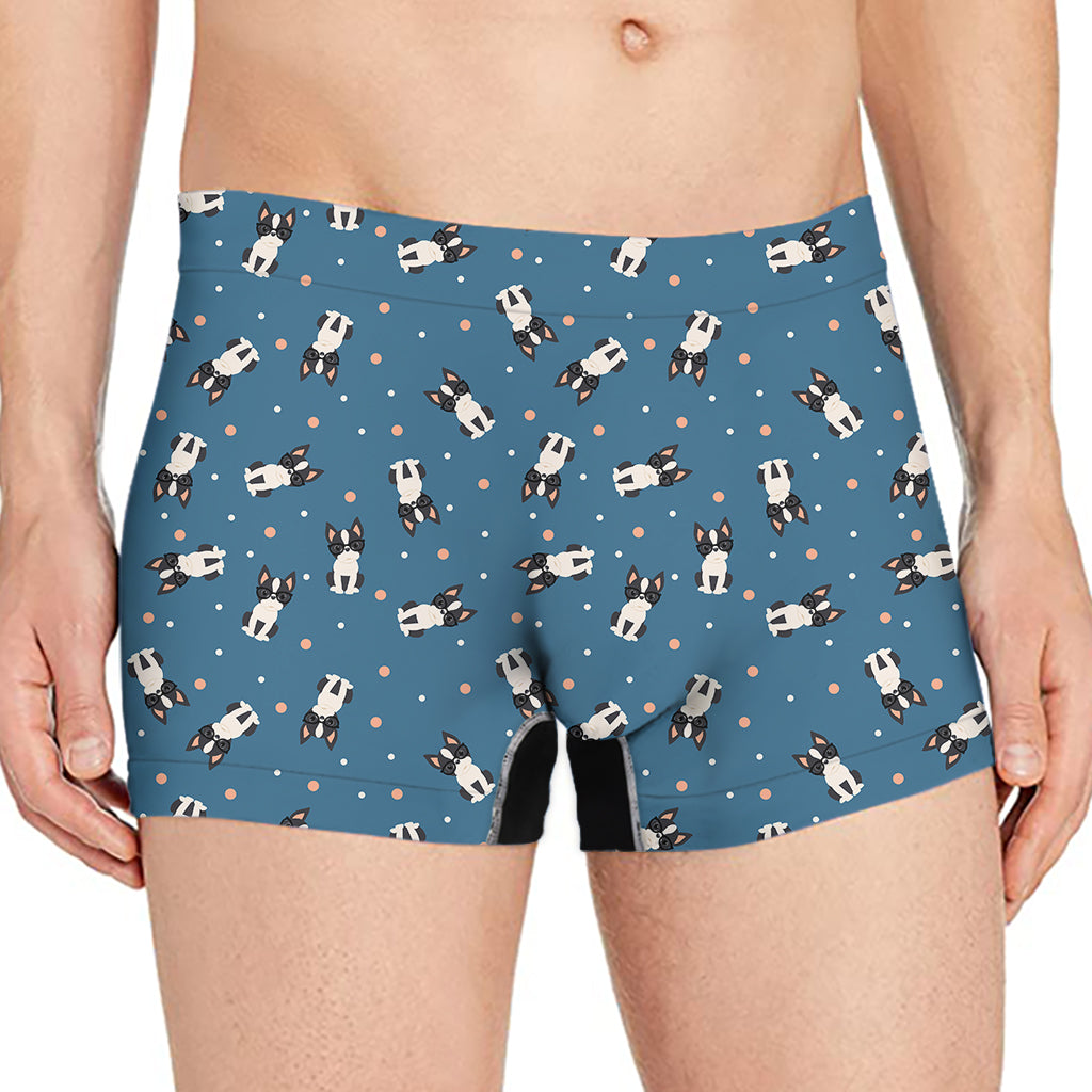 Boston Terrier With Glasses Print Men's Boxer Briefs