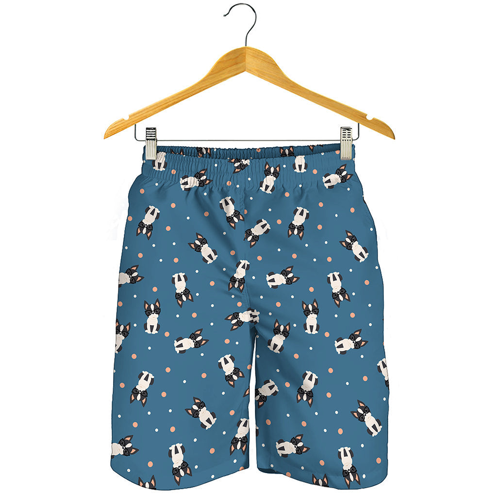 Boston Terrier With Glasses Print Men's Shorts