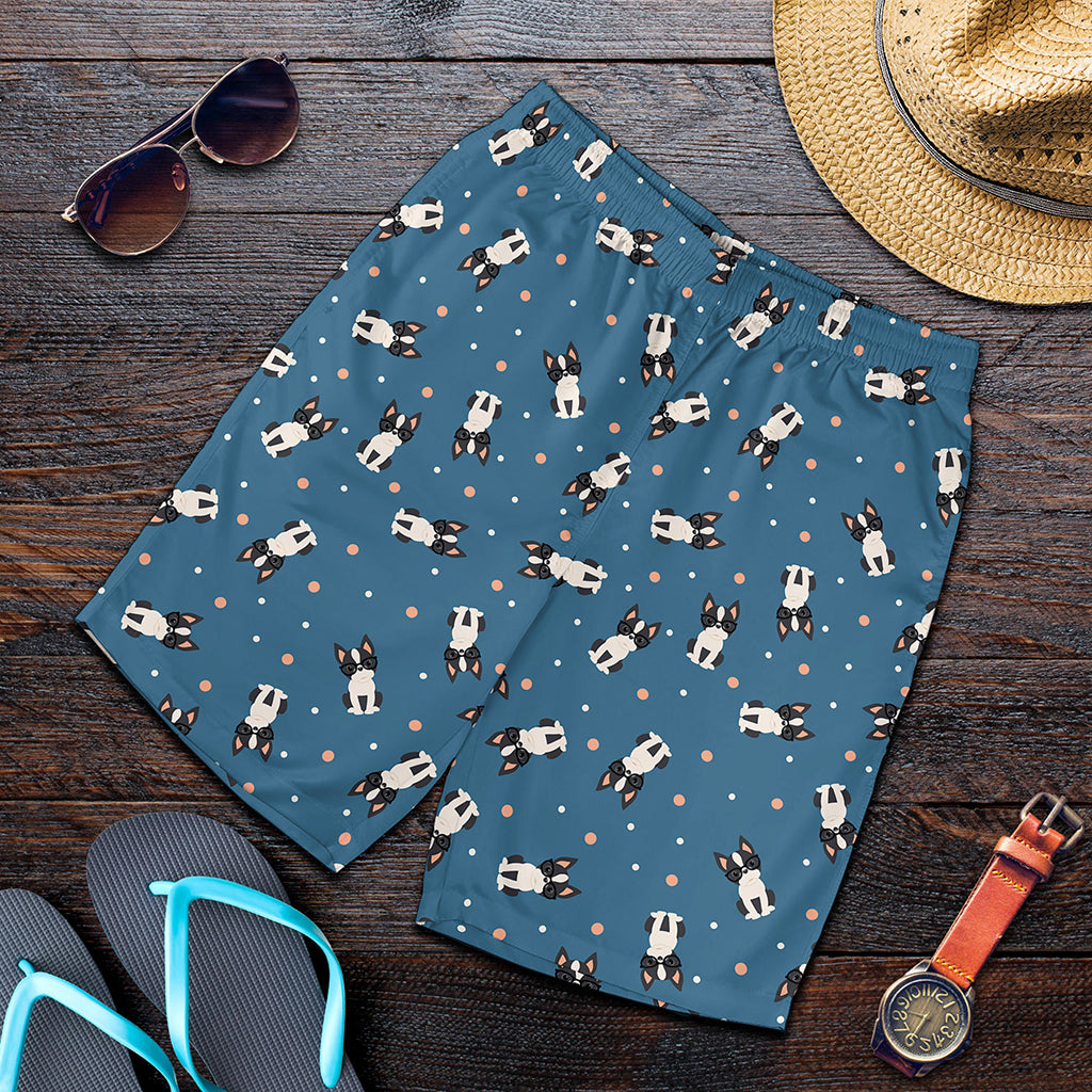 Boston Terrier With Glasses Print Men's Shorts