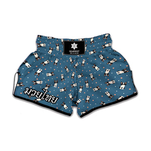 Boston Terrier With Glasses Print Muay Thai Boxing Shorts