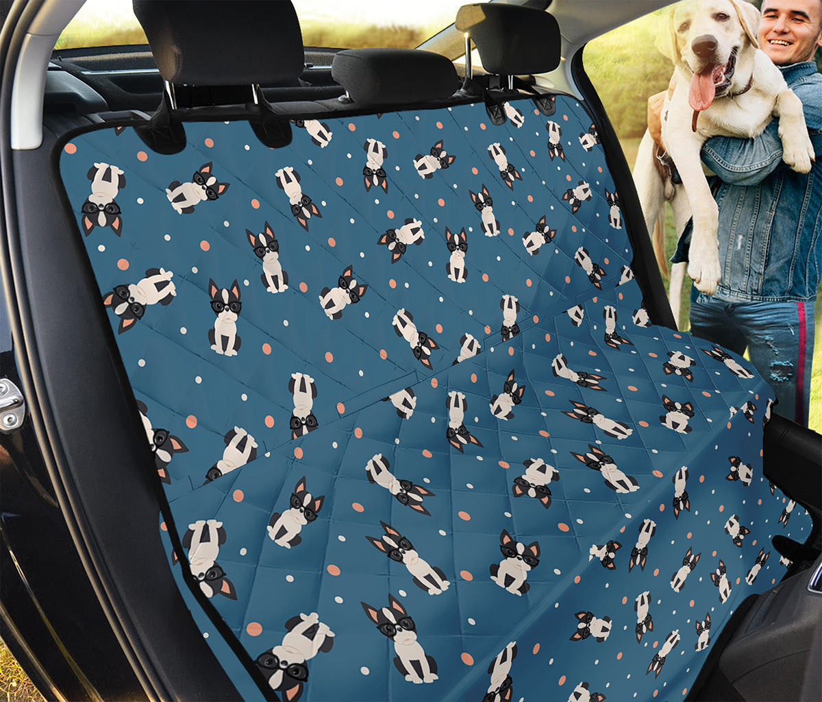 Boston Terrier With Glasses Print Pet Car Back Seat Cover
