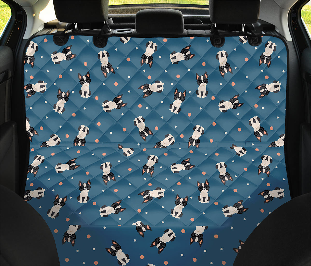 Boston Terrier With Glasses Print Pet Car Back Seat Cover