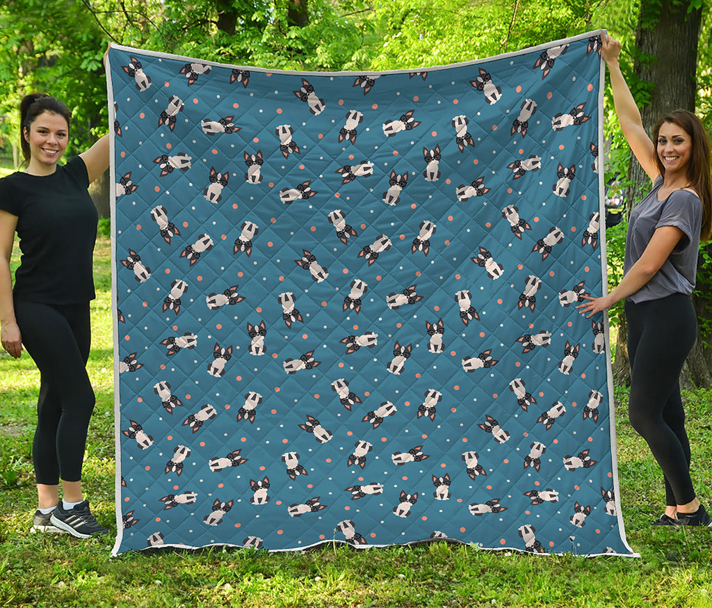 Boston Terrier With Glasses Print Quilt