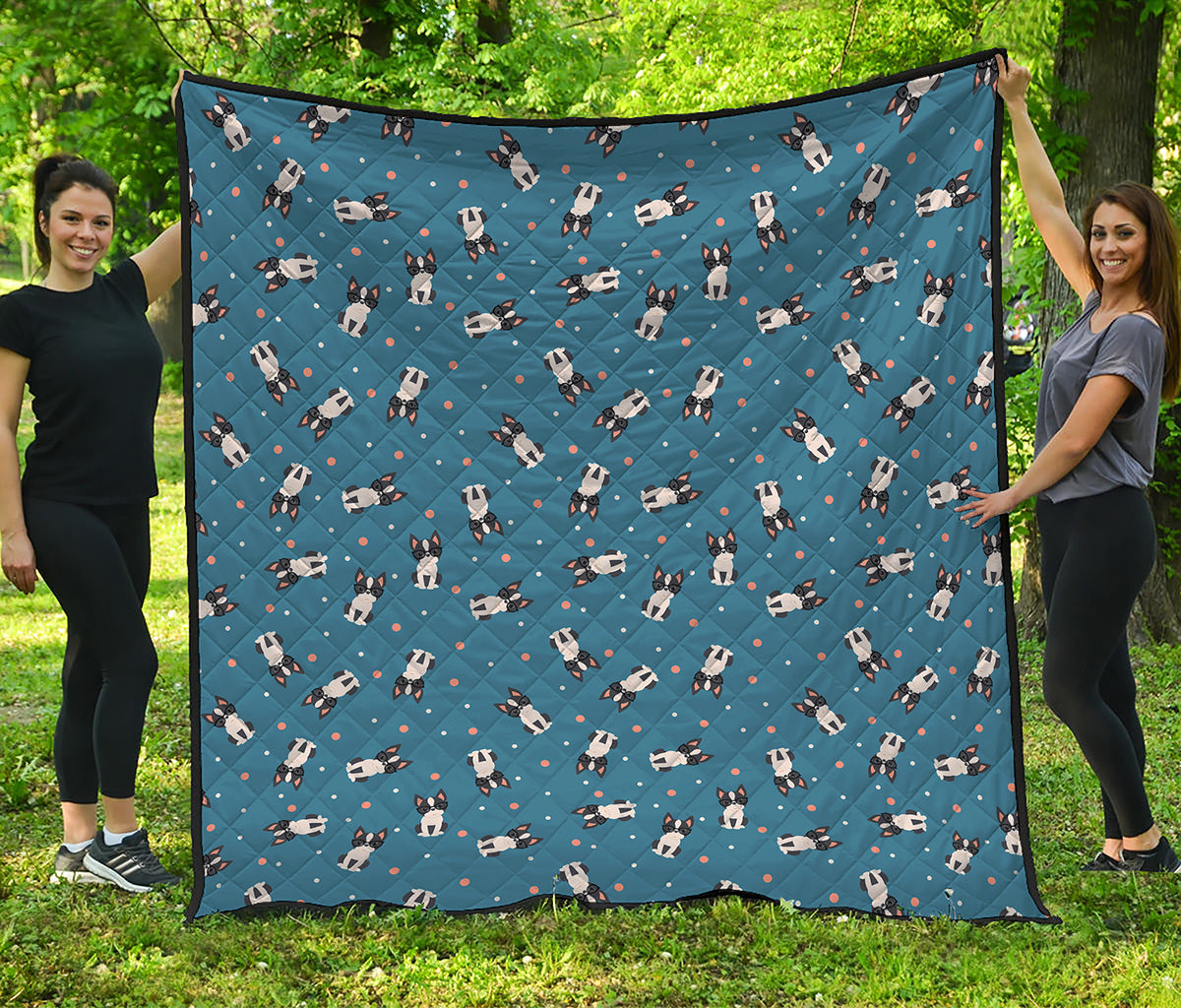 Boston Terrier With Glasses Print Quilt