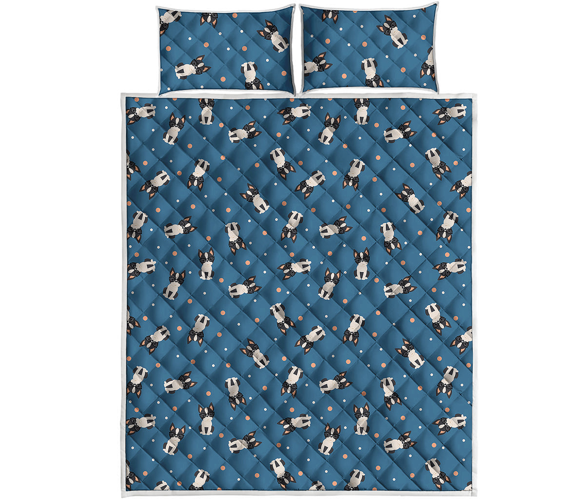 Boston Terrier With Glasses Print Quilt Bed Set