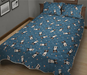 Boston Terrier With Glasses Print Quilt Bed Set