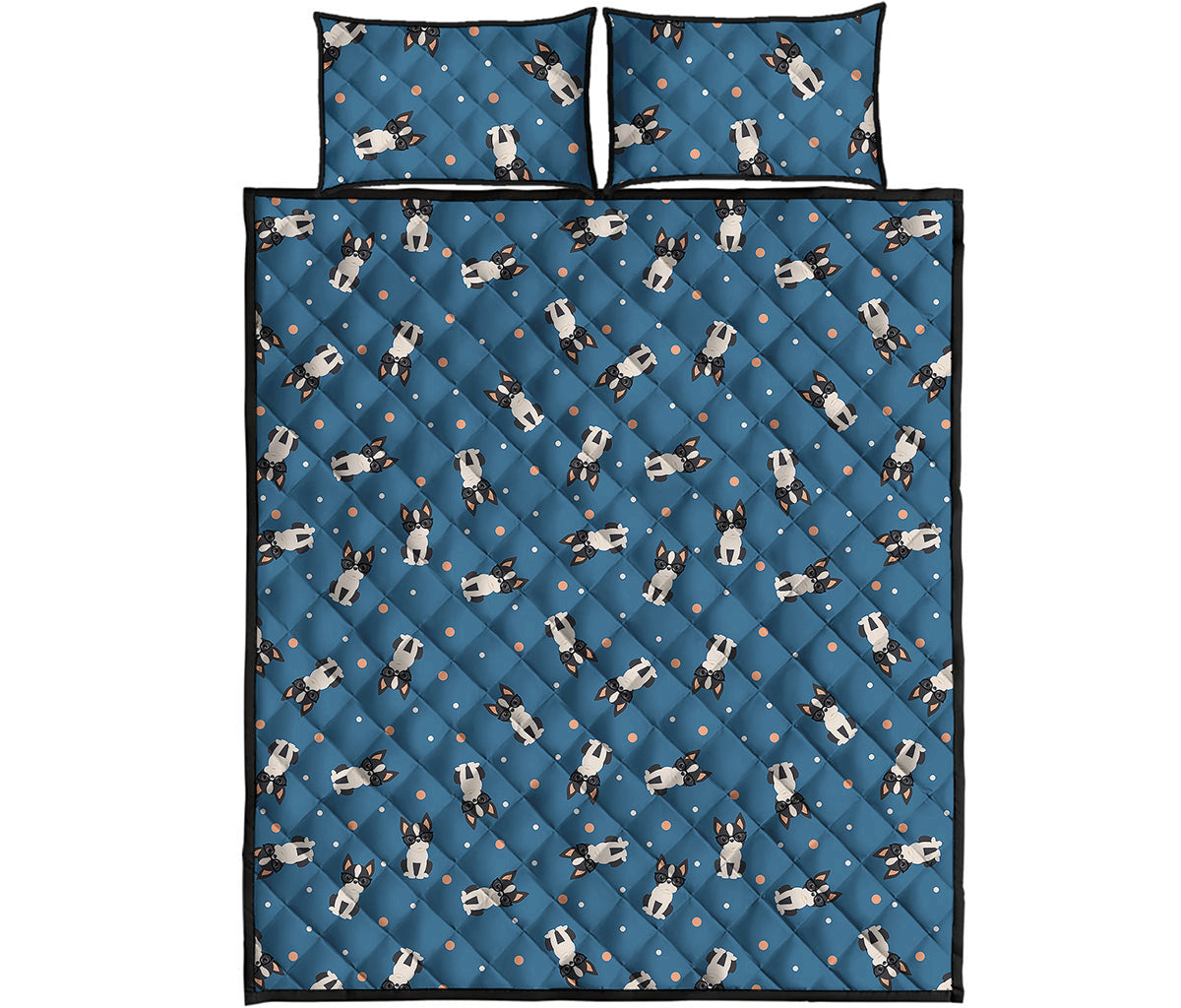 Boston Terrier With Glasses Print Quilt Bed Set