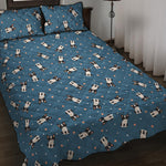 Boston Terrier With Glasses Print Quilt Bed Set