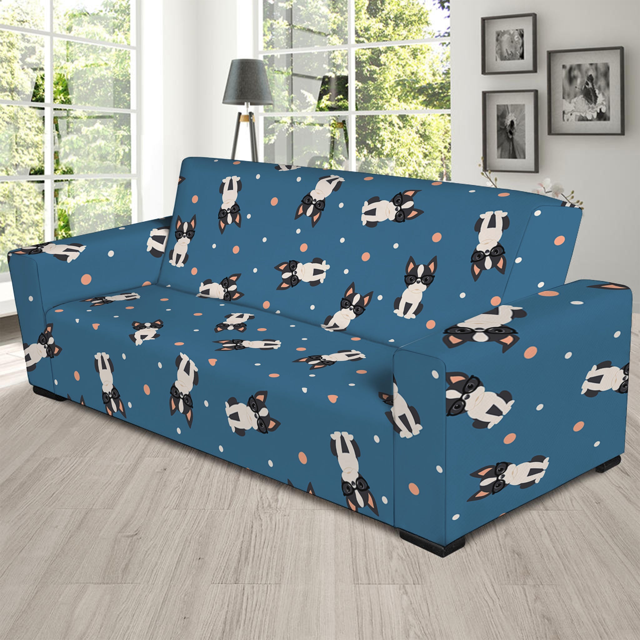 Boston Terrier With Glasses Print Sofa Slipcover