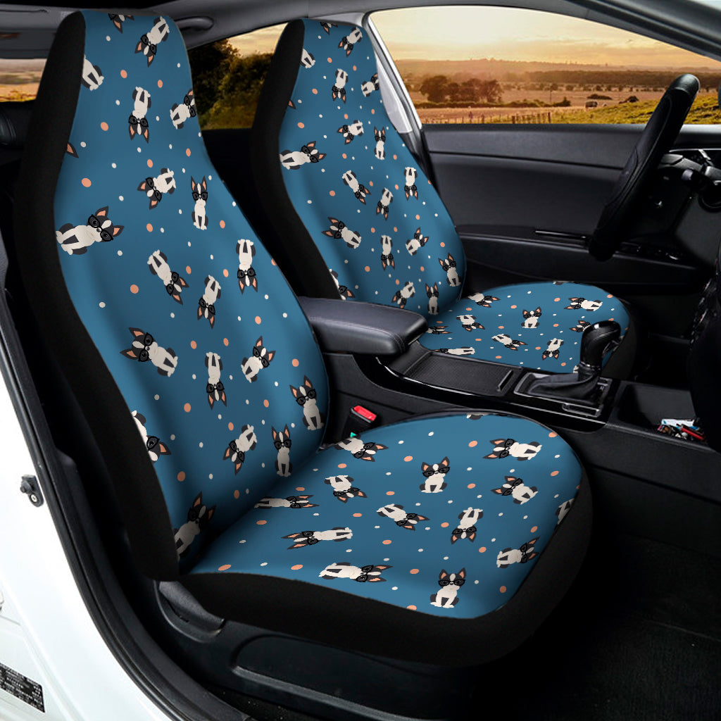 Boston Terrier With Glasses Print Universal Fit Car Seat Covers