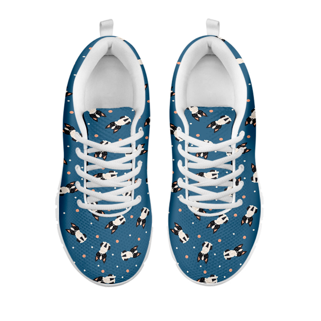 Boston Terrier With Glasses Print White Sneakers