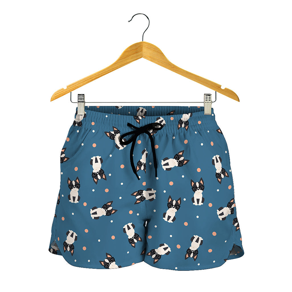 Boston Terrier With Glasses Print Women's Shorts