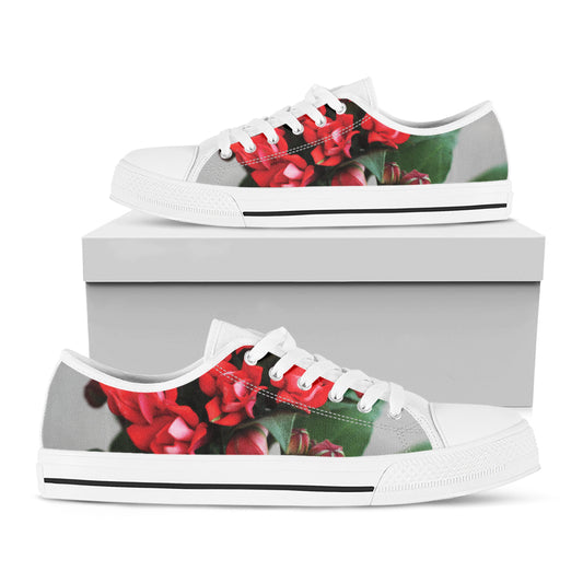 Bouvardia Flower Print White Low Top Shoes