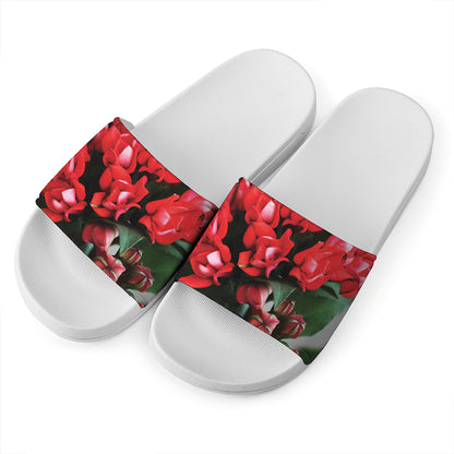 Bouvardia Flower Print White Slide Sandals