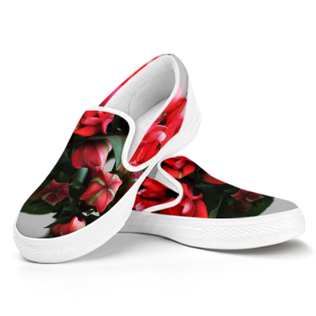 Bouvardia Flower Print White Slip On Shoes