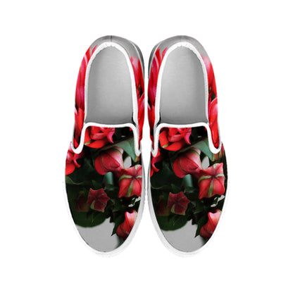 Bouvardia Flower Print White Slip On Shoes
