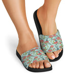 Bouvardia Pattern Print Black Slide Sandals