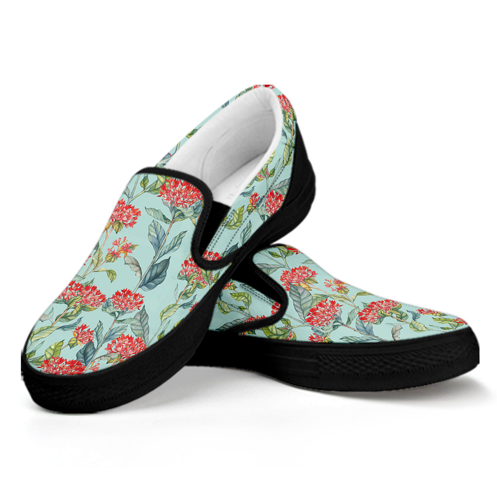 Bouvardia Pattern Print Black Slip On Shoes