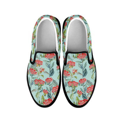 Bouvardia Pattern Print Black Slip On Shoes