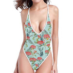 Bouvardia Pattern Print One Piece High Cut Swimsuit