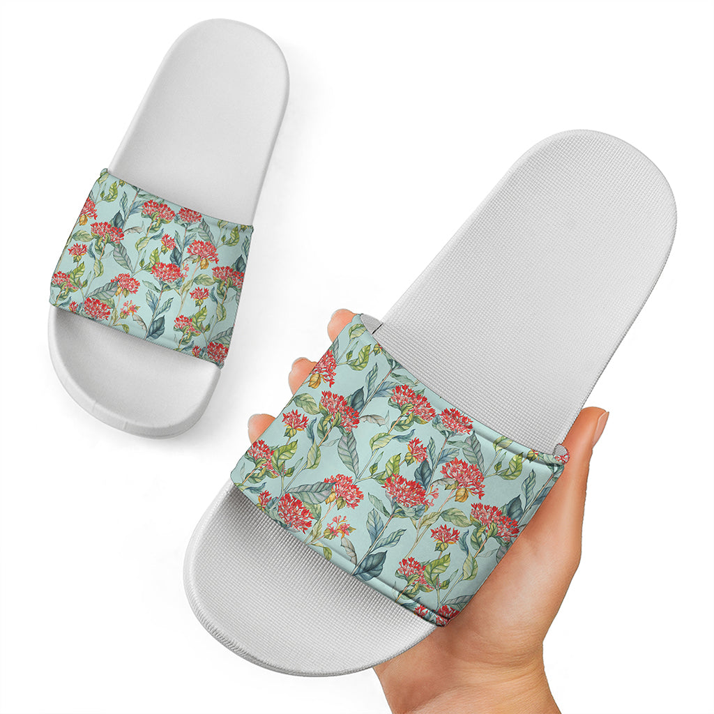 Bouvardia Pattern Print White Slide Sandals