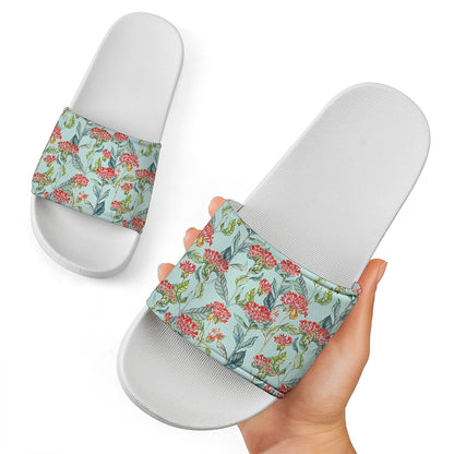 Bouvardia Pattern Print White Slide Sandals