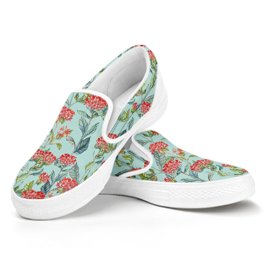Bouvardia Pattern Print White Slip On Shoes
