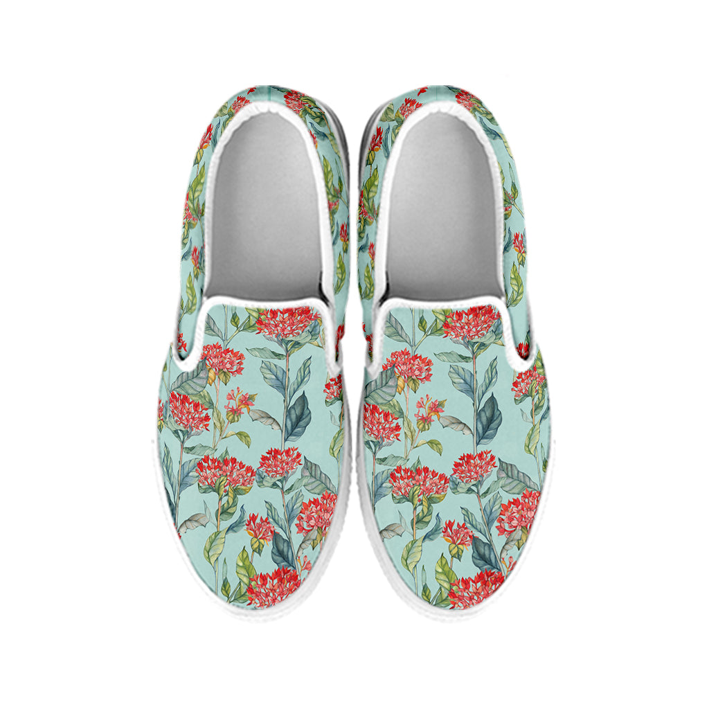 Bouvardia Pattern Print White Slip On Shoes