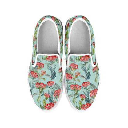 Bouvardia Pattern Print White Slip On Shoes