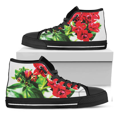 Bouvardia Plant Print Black High Top Shoes