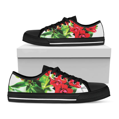 Bouvardia Plant Print Black Low Top Shoes
