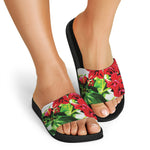 Bouvardia Plant Print Black Slide Sandals