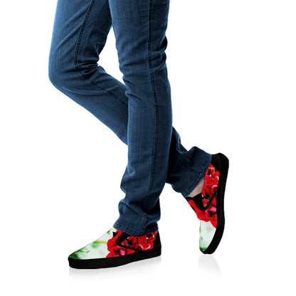 Bouvardia Plant Print Black Slip On Shoes
